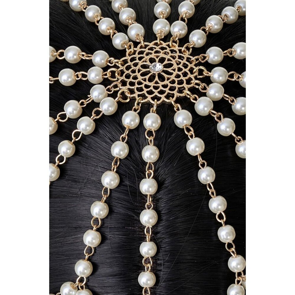 1920s Crystal Headpiece Rhinestone Gold Tone Flapper Gatsby Party Accessory - Picture 5 of 6